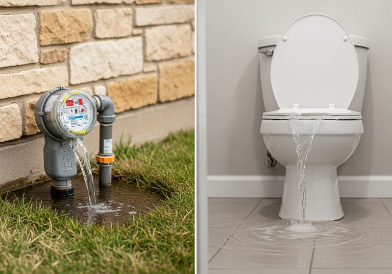 Residential water meter or an overflowing toilet, with water visible.